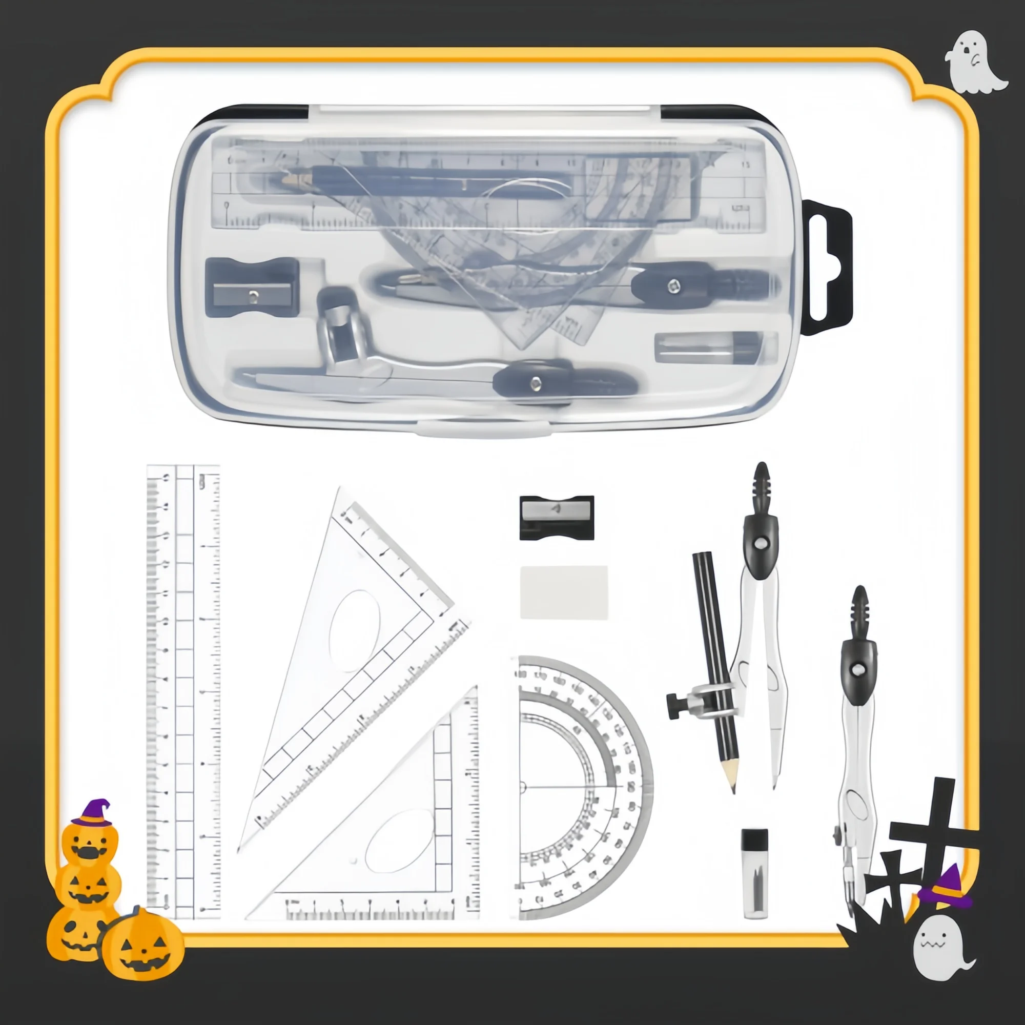 Juego de geometría matemática de 10 piezas negro: con caja de almacenamiento inastillable y brújula