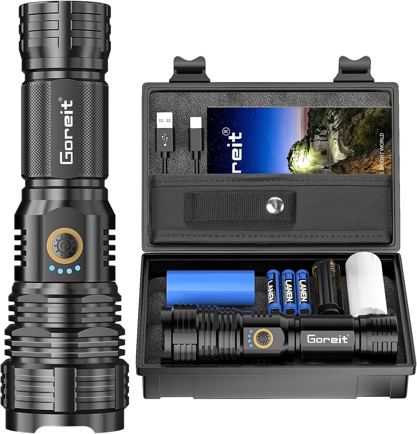 

Super Bright 20000 Lumens Rechargeable LED Flashlight with Adjustable Focus, Waterproof for Camping Hiking Emergency
