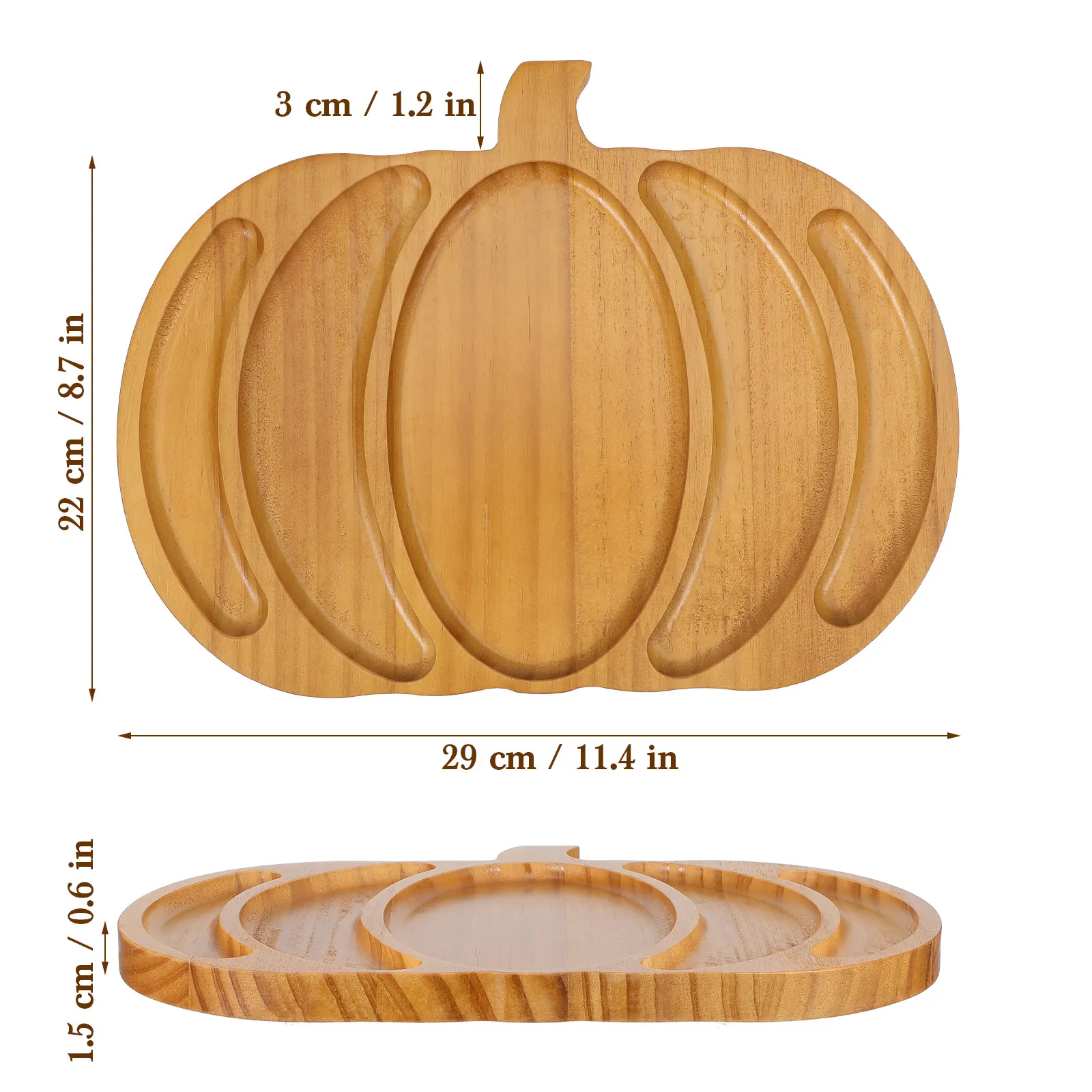 Wood Halloween Pumpkin Tray Pumpkin Shaped Wooden Serving Tray Divided Plate for Snacks Fruits Platter Festive Food