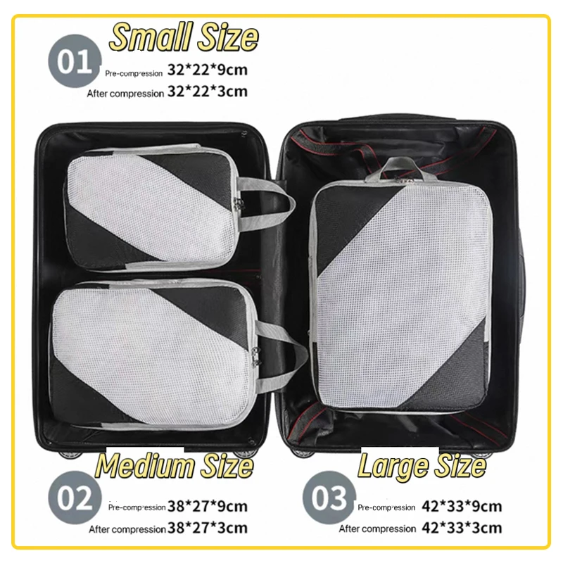 6 قطعة/المجموعة السفر ضغط التعبئة مكعبات حقيبة المحمولة حقيبة الملابس المنظمون ضغط حقيبة الأمتعة تخزين الحالات درج