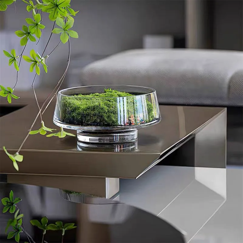 

Light Luxury Large Diameter Transparent Glass Vase Hotel Office Decorative Vases Moss Floral Ornaments Wedding Party Floreros