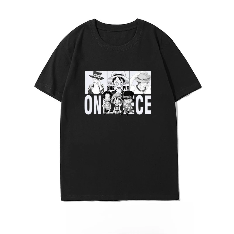 ONE PIECE Three Brothers Short Sleeve T-Shirt Men's and Women's Cotton Loose Anime Couple Half Sleeve Luffy Ace Saab Top Popular