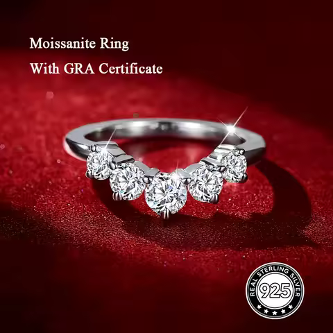 Eternity Moissanite Curved Wedding Band S925 Sterling Silver Crown Engagement Ring for Women Party Fine Jewelry