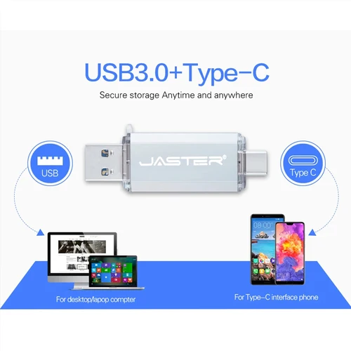 Imagen 2 del producto Hotsale JASTER OTG USB Flash Drive tipo C Pen Drive 256GB 128GB 64GB 32GB 16GB 8GB USB Stick 3,0 Pendrive para dispositivo tipo C