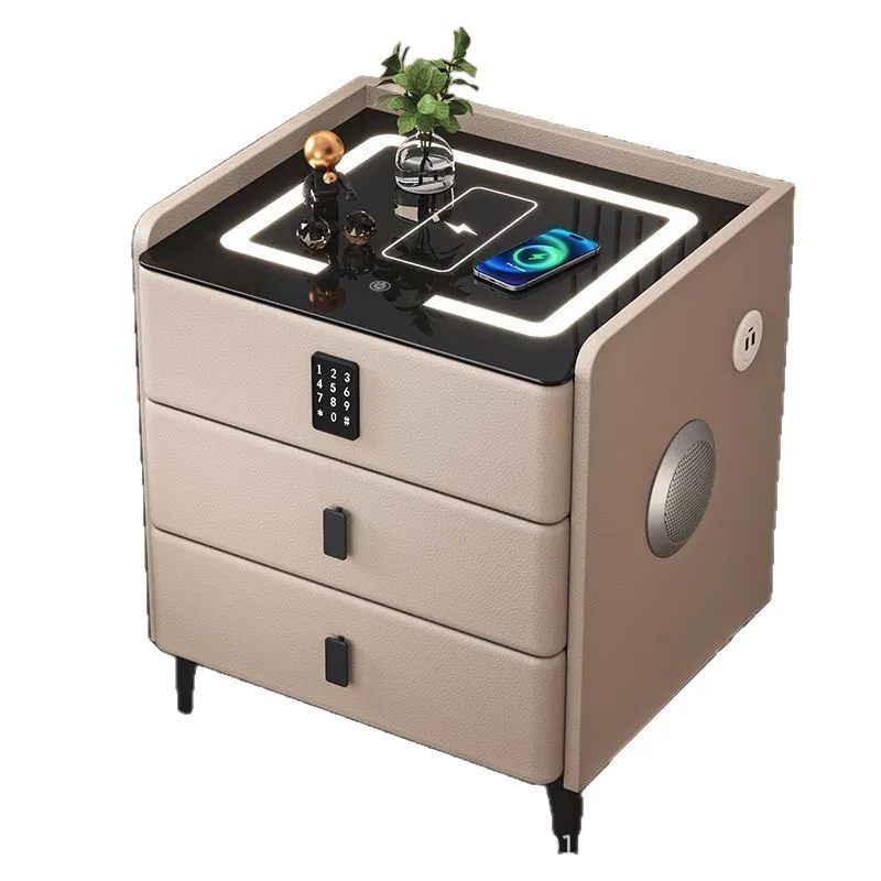 

Smart 3-Drawer Bedside Table Bedroom Home Multifunctional Solid Wood Wireless Charging Light Luxury Bedside Cabinet Modern