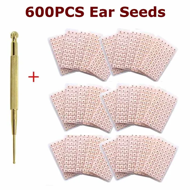 

600Pcs Auricular Ear Auriculotherapy Vaccaria Therapy Ear Seeds Sticker Portable Ear Press Point Pen Massager Probe