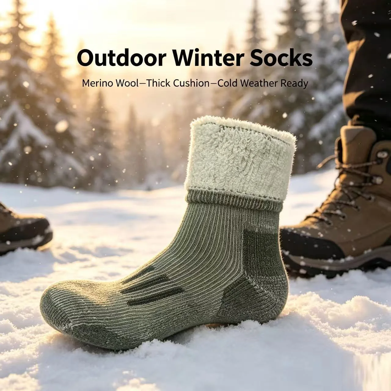 3 Pairs of Army Green Merino Wool Socks, Ultra-Thick Warm Sailor Insole Socks, Military Socks