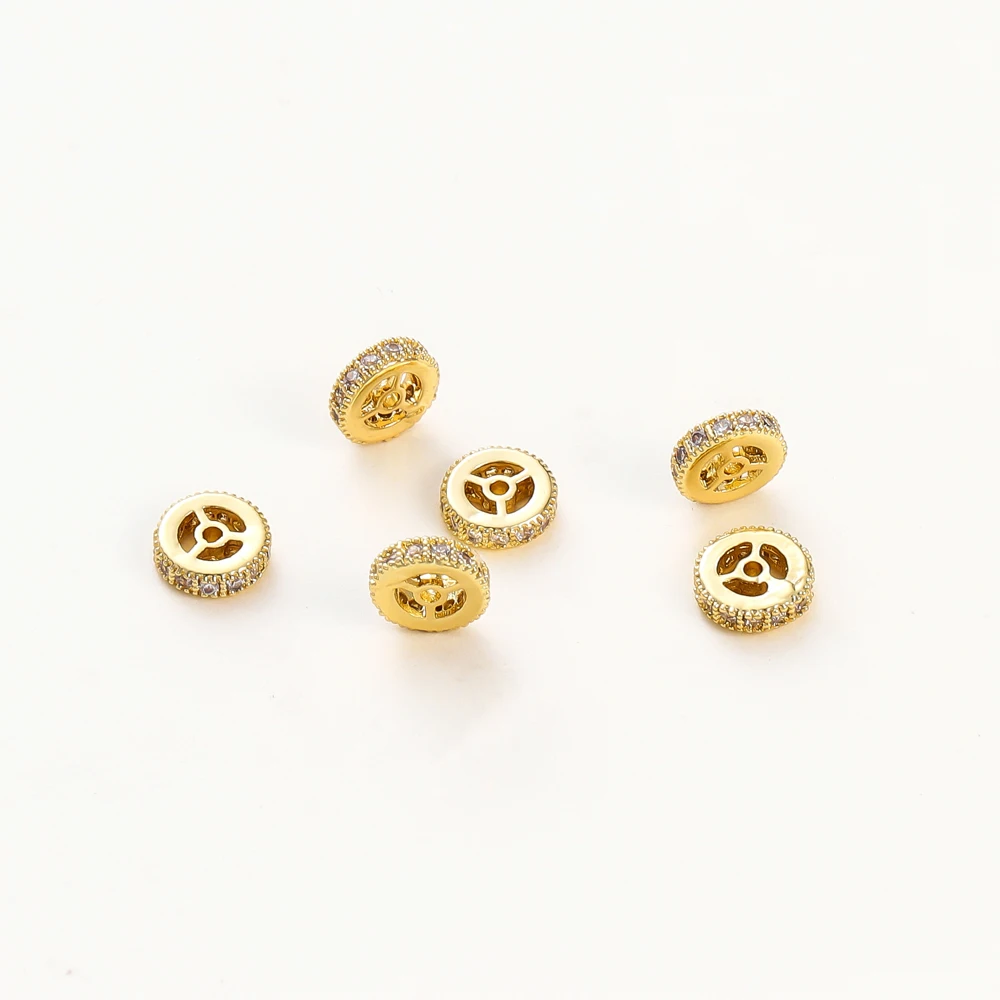 

2/4pcs 14K Gold Color Plated Brass 6mm Round Wheel Shape Cubic Zirconia Spacer Beads for DIY Bracelet Jewelry Making Accessories