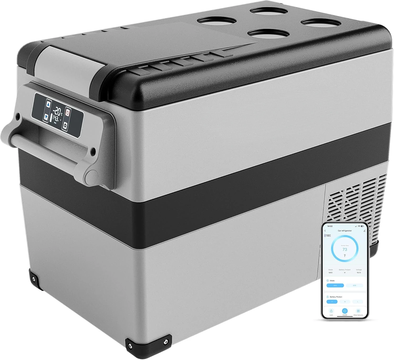 Electric Cooler, 12V Fridge APP Control, 12V Cooler -4℉~68℉, Portable Freezer 12/24V DC 110-240V AC