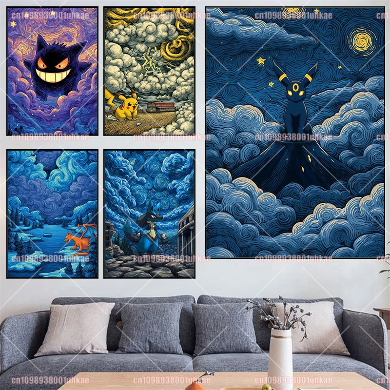 

Anime Pokemon Gengar Pikachu Greninja Eevee Bulbasaur Jigglypuff Pokemon Retro Style Poster Wall Art Home Decor Canvas Painting
