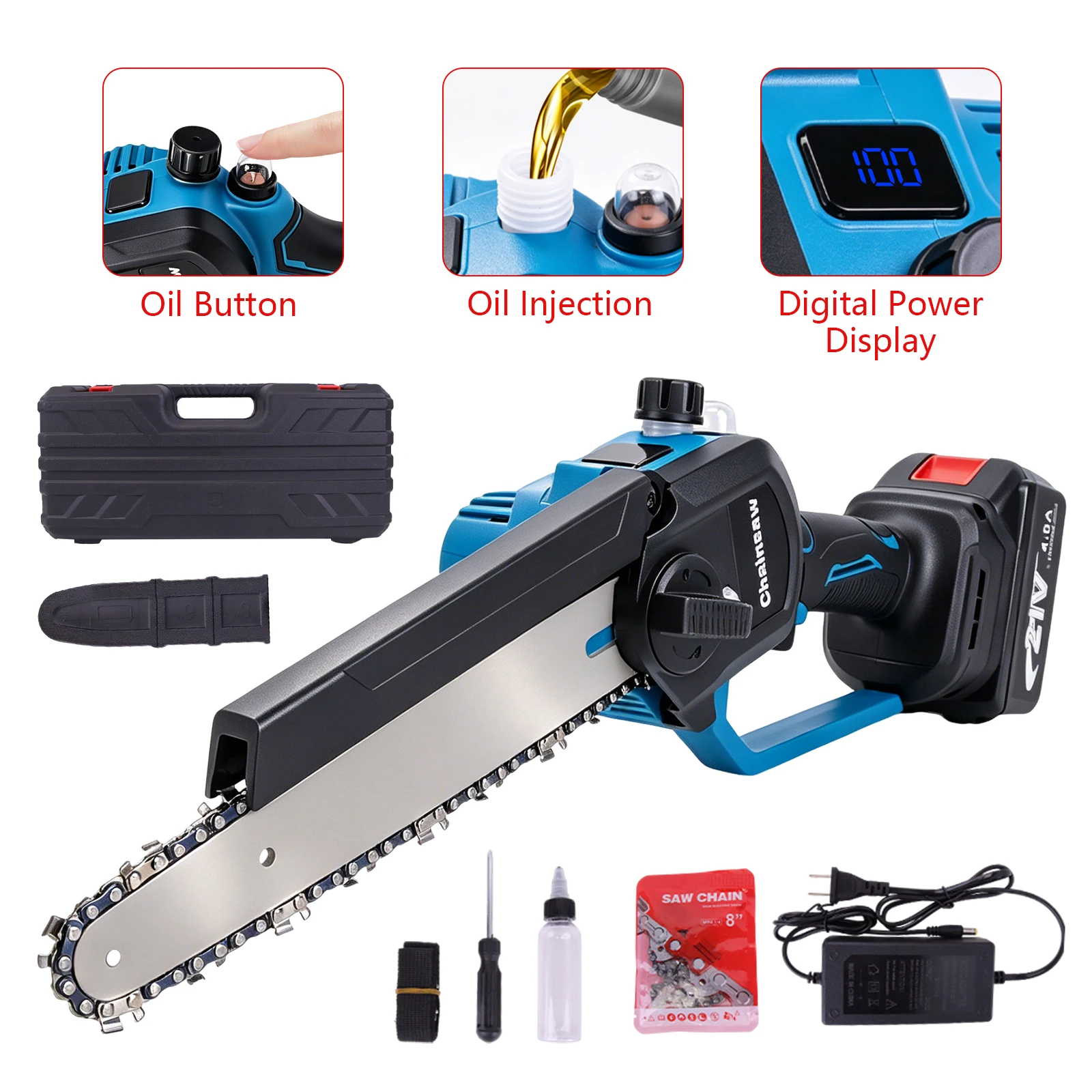 

New Brushless 8 Inch Electric Saw Automatic Oiler Handheld Garden Pruning Chainsaw Woodworking Tool for Makita 18V Battery Pin