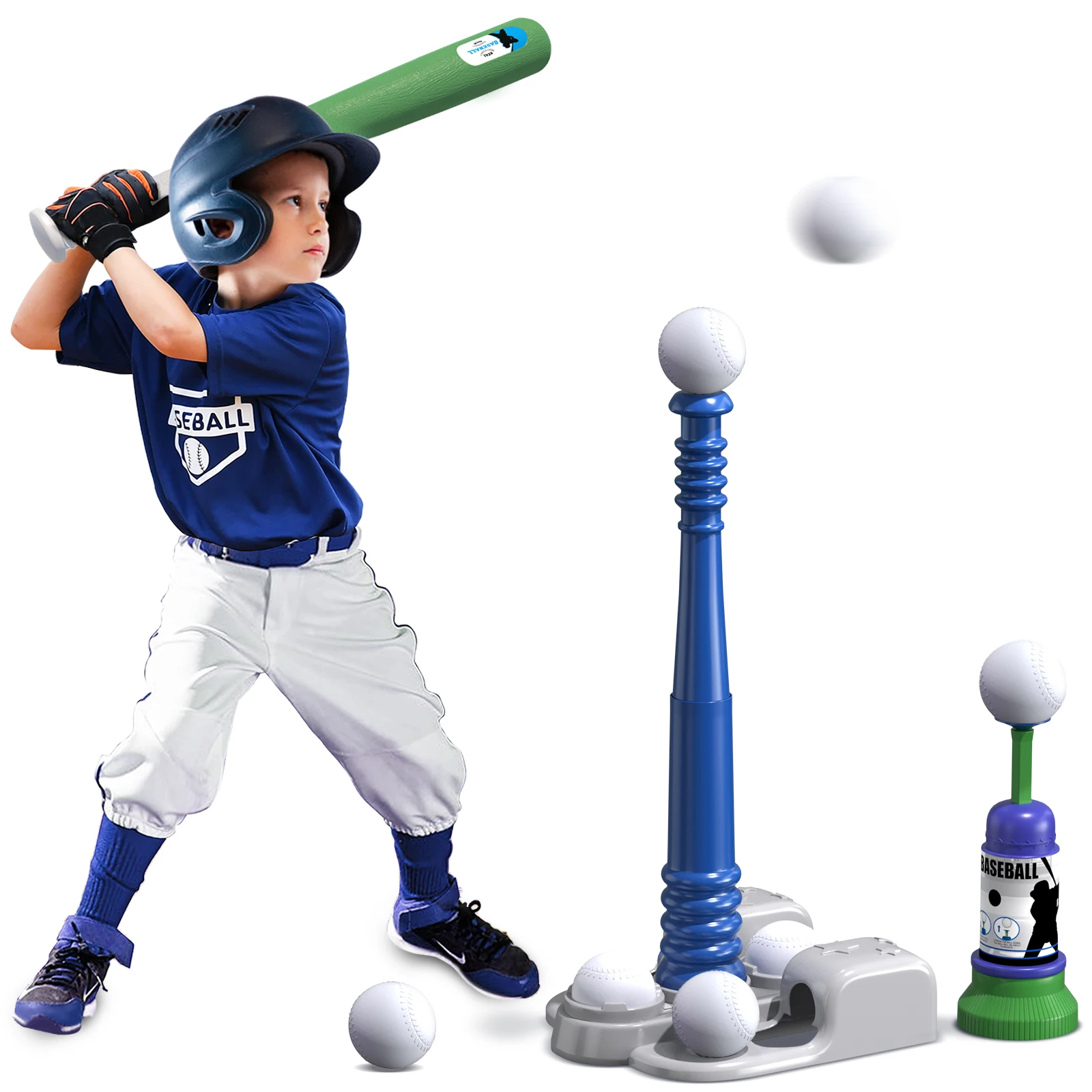 T Ball Sets for Kids 3-5 5-8, Tee Ball Set with Automatic Pitching Machine Adjustable Batting Bat Outdoor Sport for Kids Toys