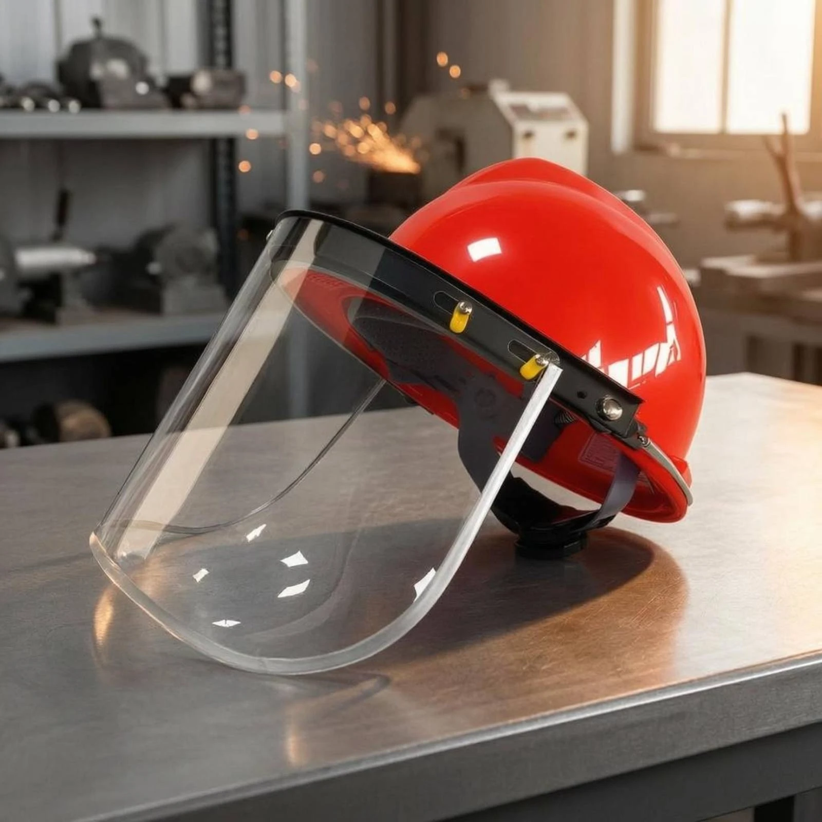 Full Face Protection Helmet Anti-Spray Hard Hat with Face Guard Safety Helmet with Visor Pristine Crystal Clear View
