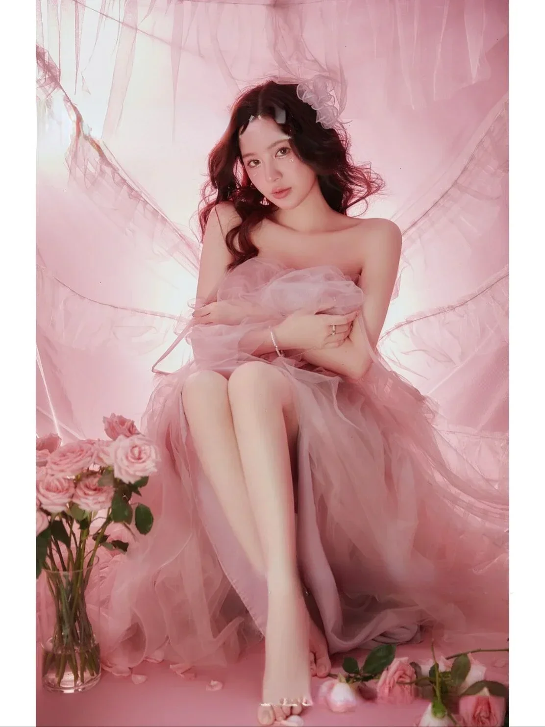 

Studio Wedding Theme Costume Fantasy Forest Elf Goddess Pink Yarn Skirt Realistic Private Art Photography Clothing