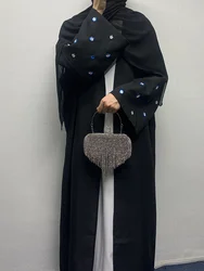 Abaya de linho com mangas batwing para mulheres, flor bordada, Dubai Abaya, vestido de luxo modesto, sem xale, conjunto muçulmano islâmico, 2024