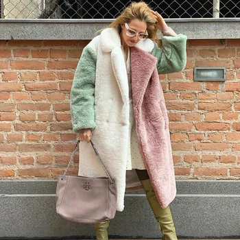 Image Thicken Patchwork Faux Fur Overcoat Warm Rex Rabbit Furs Mid-length Coats Luxury Plus Size Jacket Winter Women Fashion