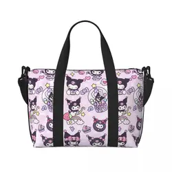 Custom Kuromi Print Tote Bag Women Large Capacity Cute Cartoon Beach Gym Shoulder Travel Bag