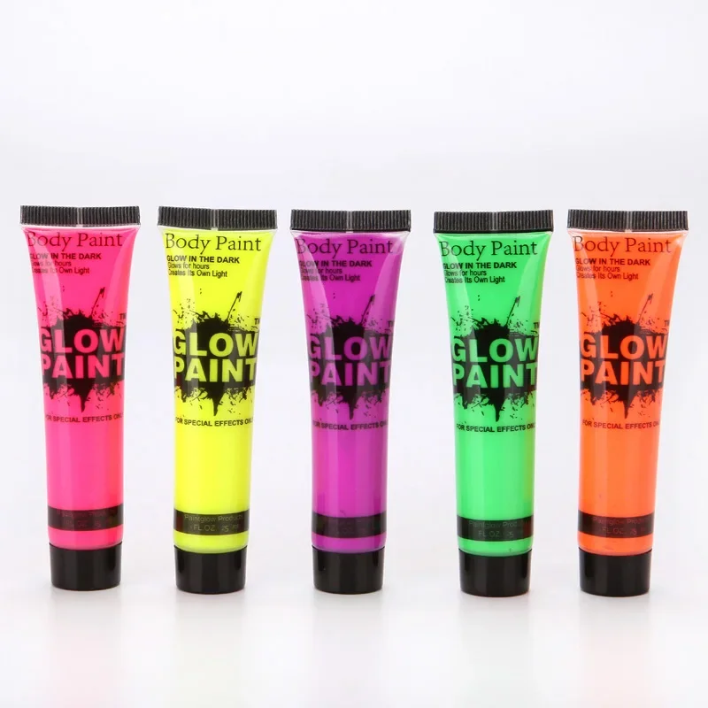 5Pcs Body Paint Pigments Facial Neon Fluorescent Party Festival Bar Halloween Cosplay Makeup Kids Face Paint UV Glow Painting