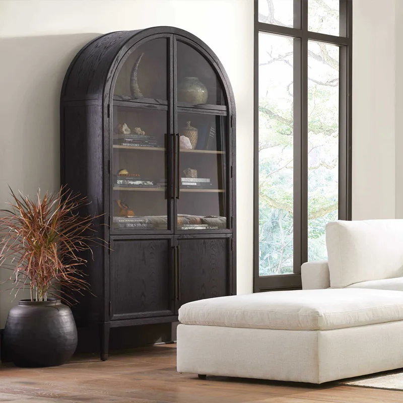 

Customized, manufacturer customized light luxury solid wood bookcase dining side cabinet retro wine cabinet