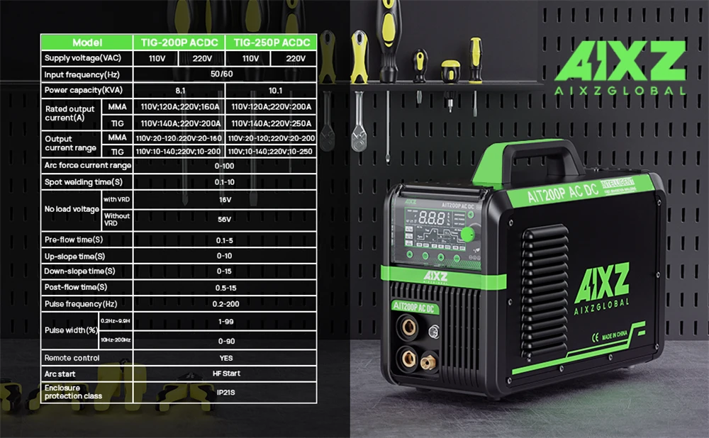 AIXZ AIT200P AC/DC TIG-Schweißgerät 200 Ampere 5-in-1 Multiprozess-Aluminiumschweißgerät MMA ARC Pulse HF TIG 2T/4T Punktschweißen Hot Start Arc Force Anti-Stick VRD IGBT-Technologie – Detail 5