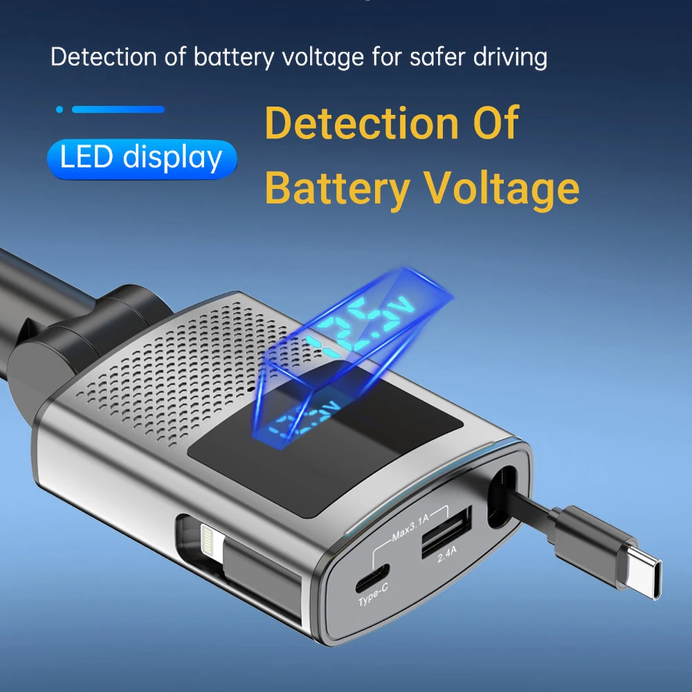 Car Charger Super Fast Charging Telescopic Cable  Suitable for Cigarette Lighter