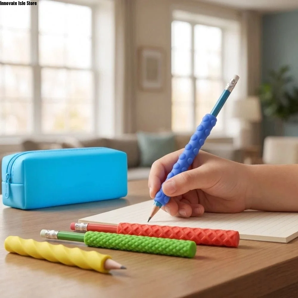 4 pcs Silicone Pencil Grips Textured Ergonomic Pen Protective Cover Write Right Learning Soft Grip Pencil Sleeves Handwriting