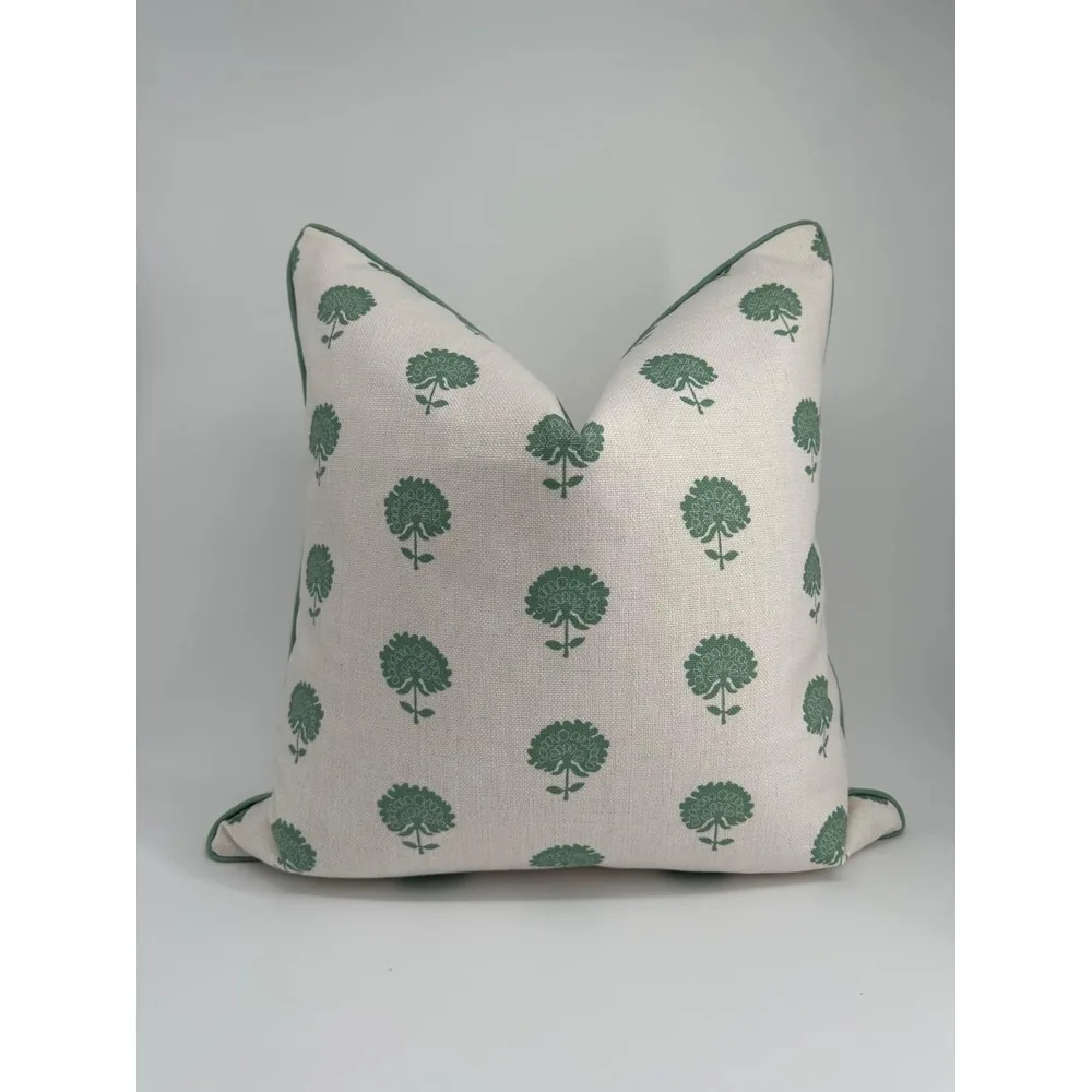 Luxuriöser grüner Block-Print-Kissenbezug – Großmillennial-Stil für die Inneneinrichtung