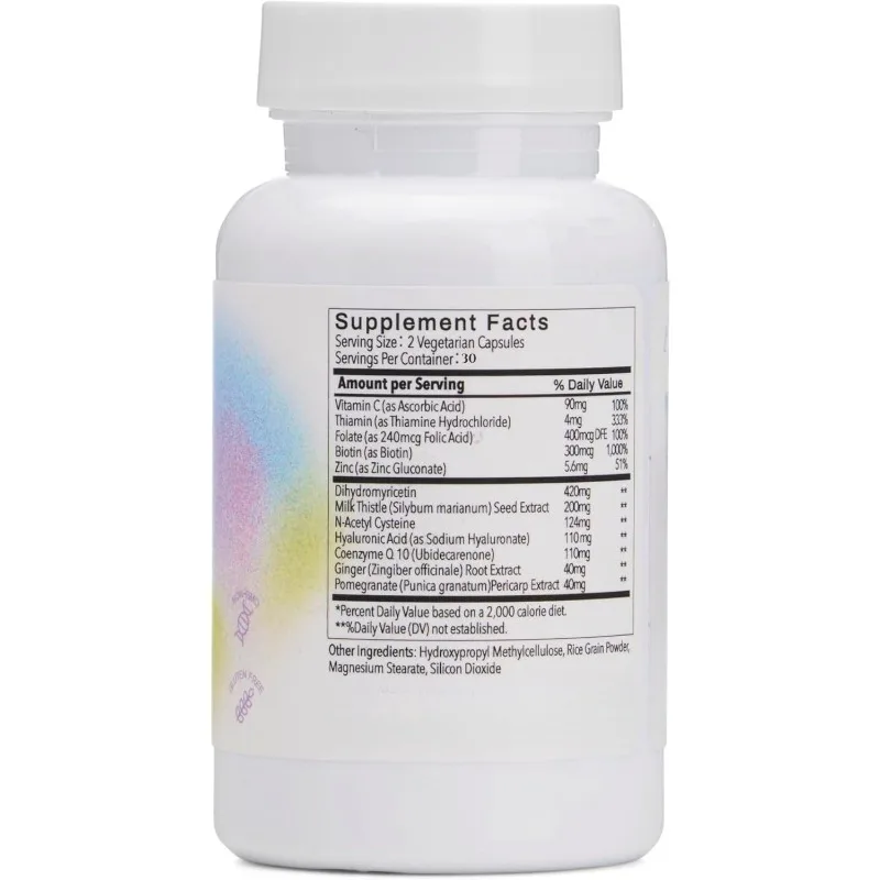 Skin, liver, immune health support, including milk thistle NAC、 Hyaluronic acid, coenzyme Q10, biotin 60 capsules