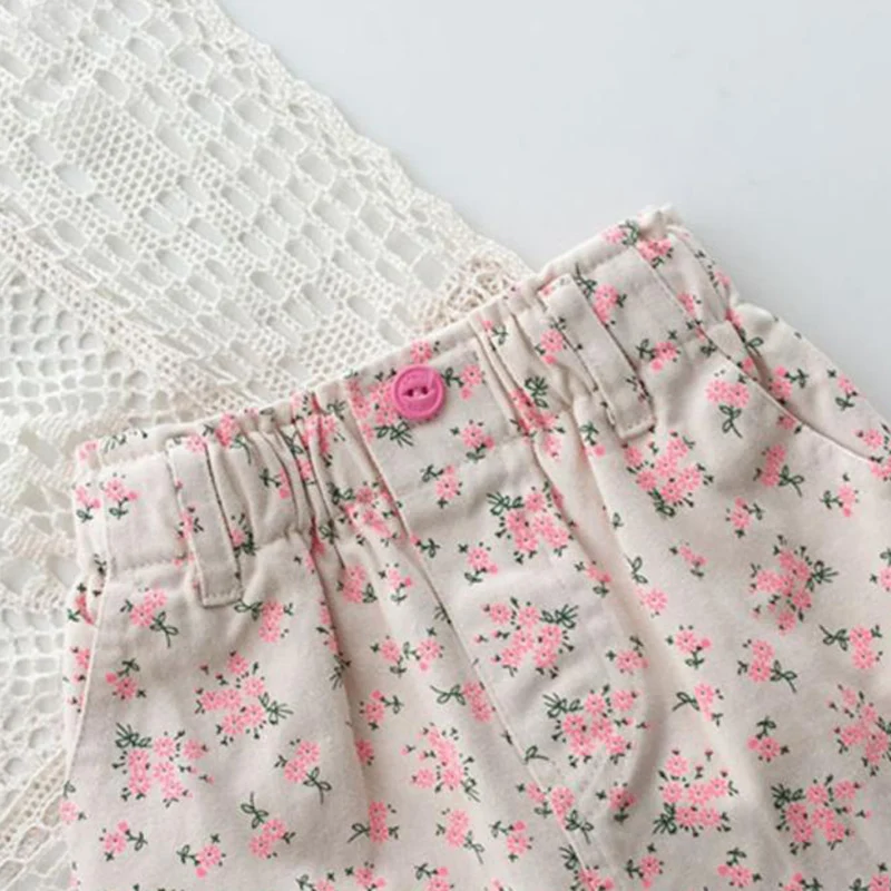 Fashion Baby Girls Mini Skirts for Kids Girls Floral Print Pink Short Skirts Children Clothing Korean A-line Denim Skirts 2-8Y