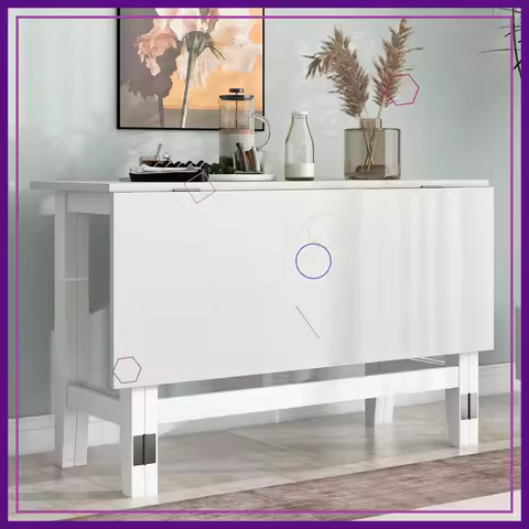 Extendable Folding Dining Table for 4, Space-Saving Kitchen Table 18-36 Inch, Easy Assembly White