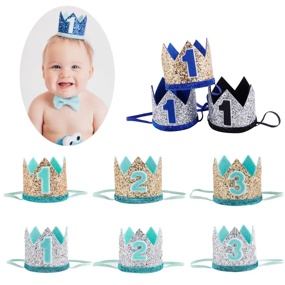 Elastic Kids Baby Birthday Crown Headwear Baby Birthday Hat Crown Hair Band Party Costume Kids Accessories