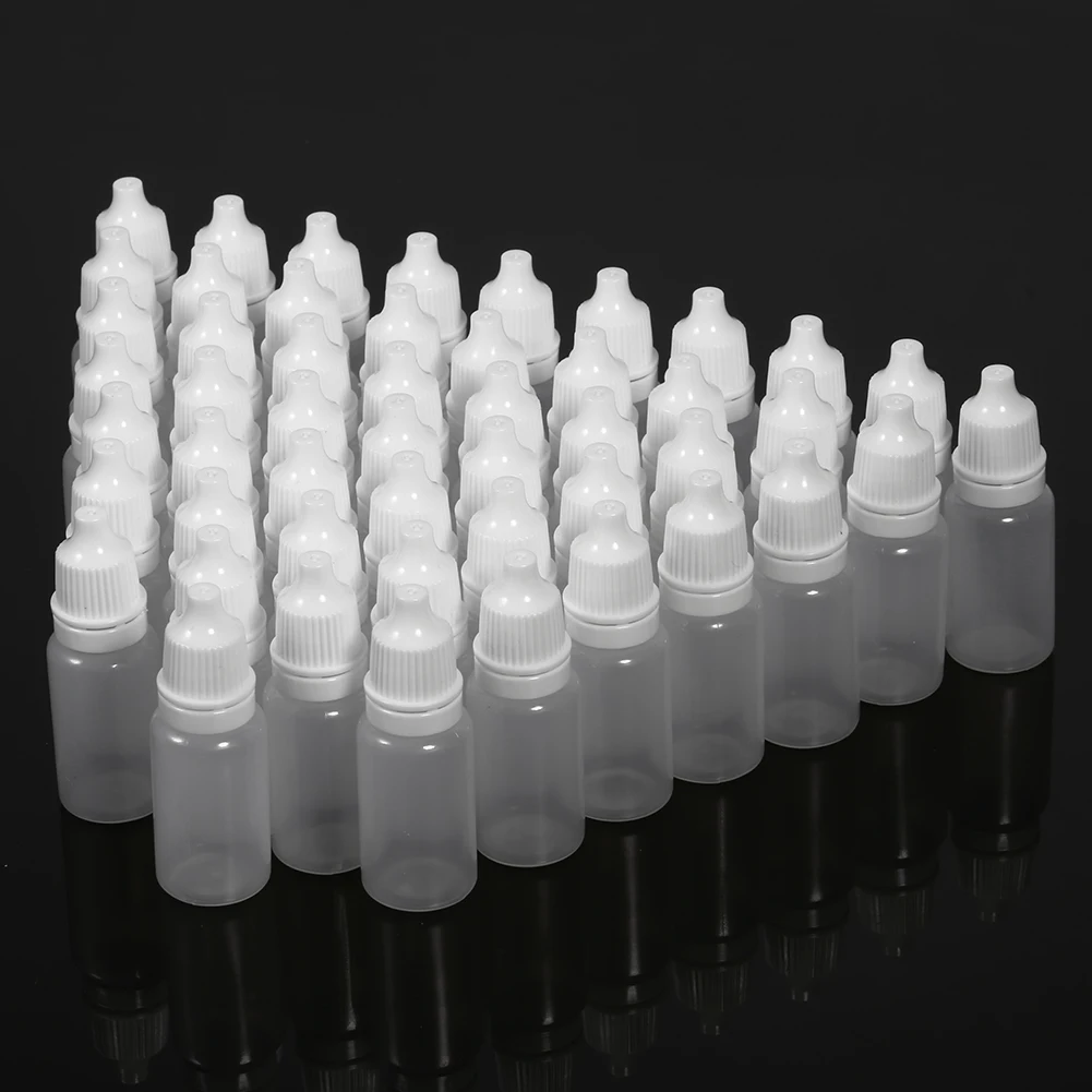 50pcs Dropper Bottles Squeezable Eye Drop Bottle Empty Plastic Liquid Eyedrops Vial 10ml