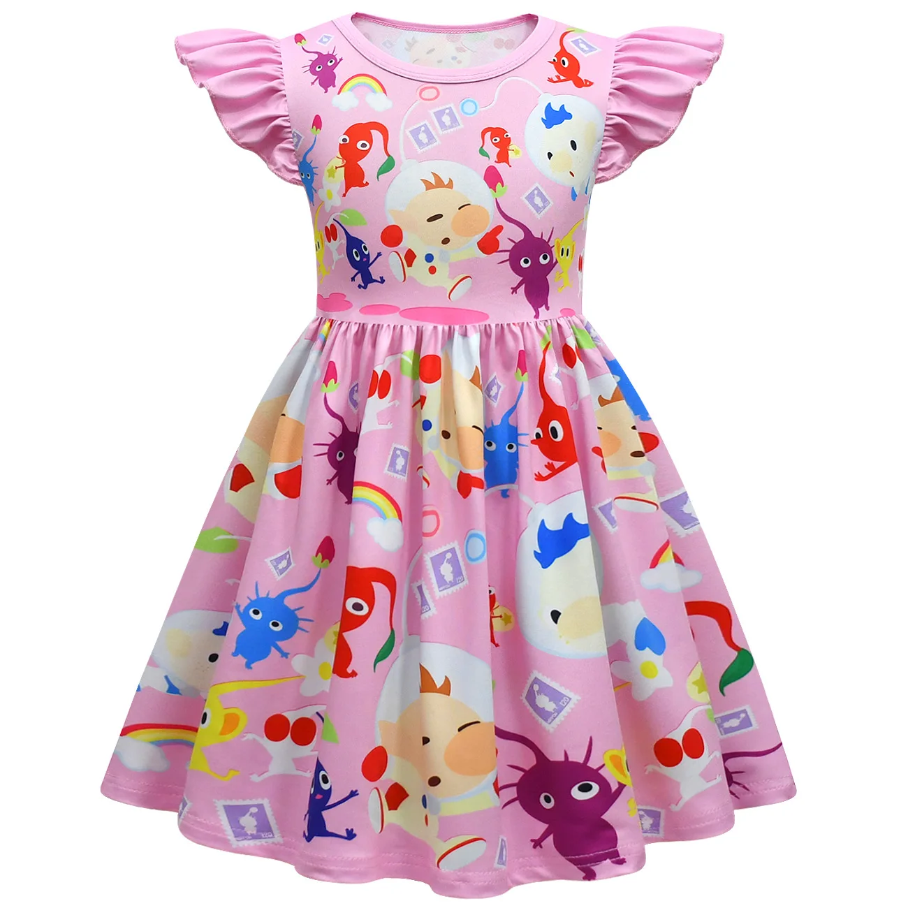 Baby Girls Summer Pikmin Flying Sleeve Princess Dresses Kids Clothes Dress Cosplay Party Dresses for Children birthday Clothing