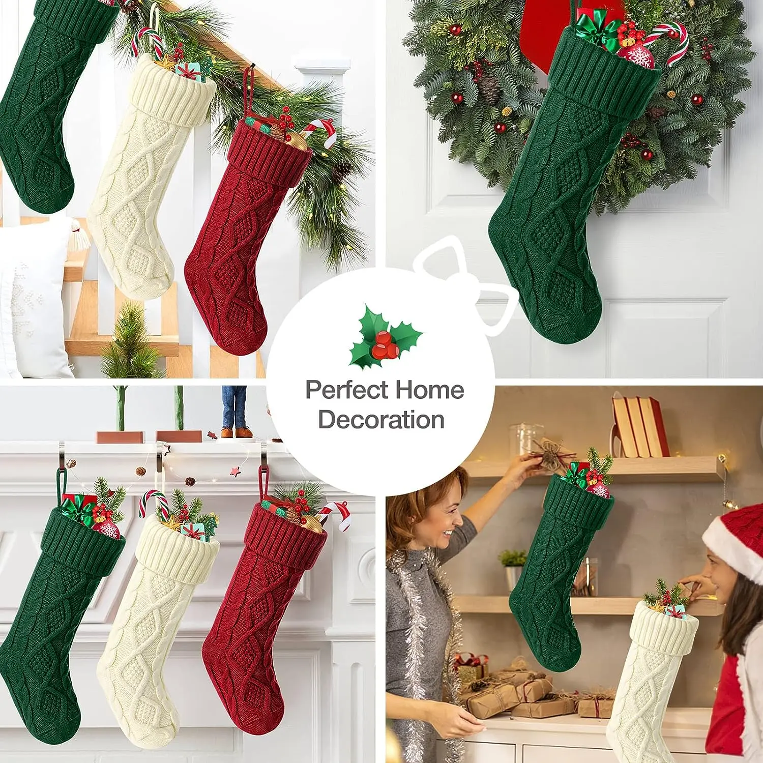 Christmas Stockings For Kids Large Size Cable Knit Stocking Christmas Decorations For Family Party - Image 3