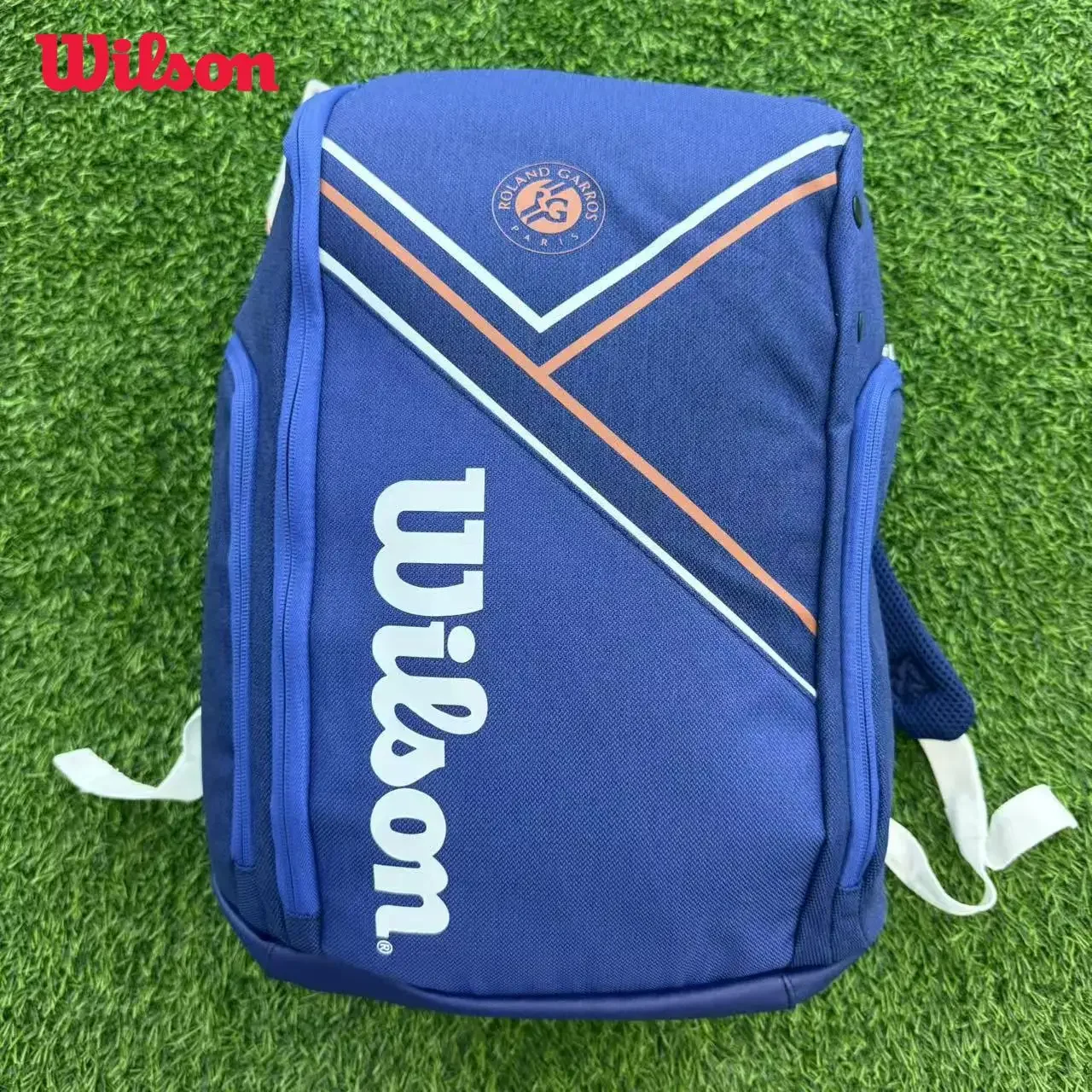 

Wilson Super Tour Tennis Backpack RG France Open Sport Tennis Bag Hold 2 Racquet with Thermoguard Pocket Navy Blue WR8018301001
