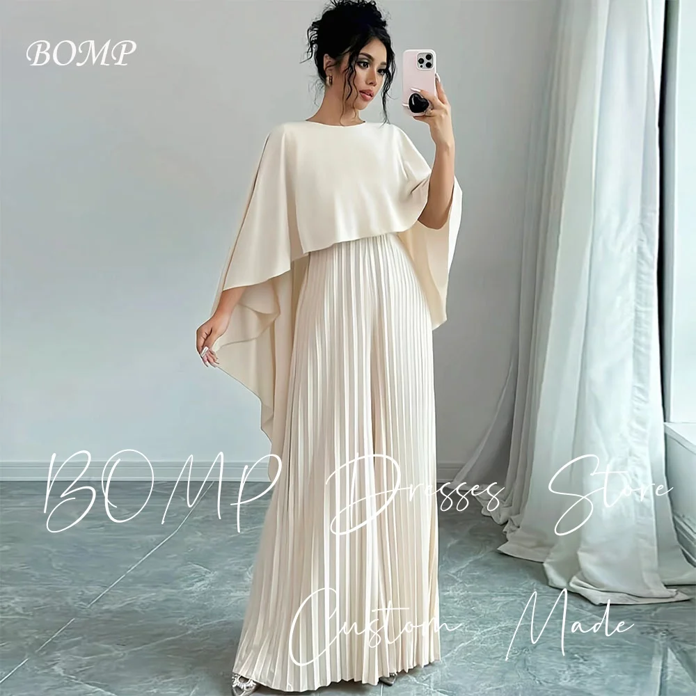 

BOMP Elegant Pleat Evening Dress O-Neck with Jacket A-Line Chiffon Formal Occasion Party Dresses Customized Saudi Arabic Simple
