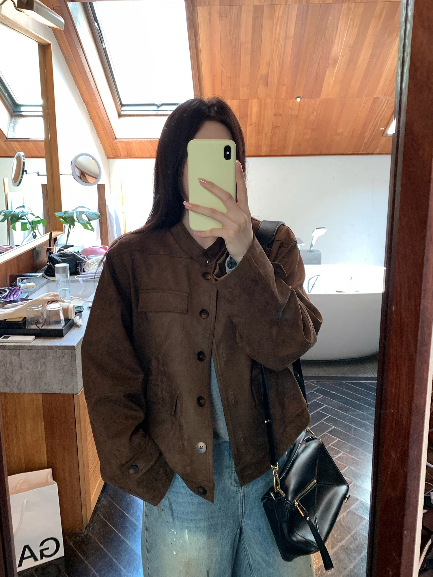 

Женская модная верхняя одежда из замши с эффектом похудения, корейский стиль, повседневная, с воротником-стойкой, больших размеров, для осеннего сезона