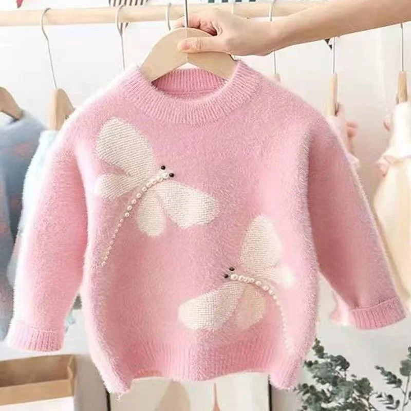 Girls Sweater Bottom Knit Sweater Clothing Thick Mink Cashmere Girl New Autumn Winter Children Pullover Girl Baby