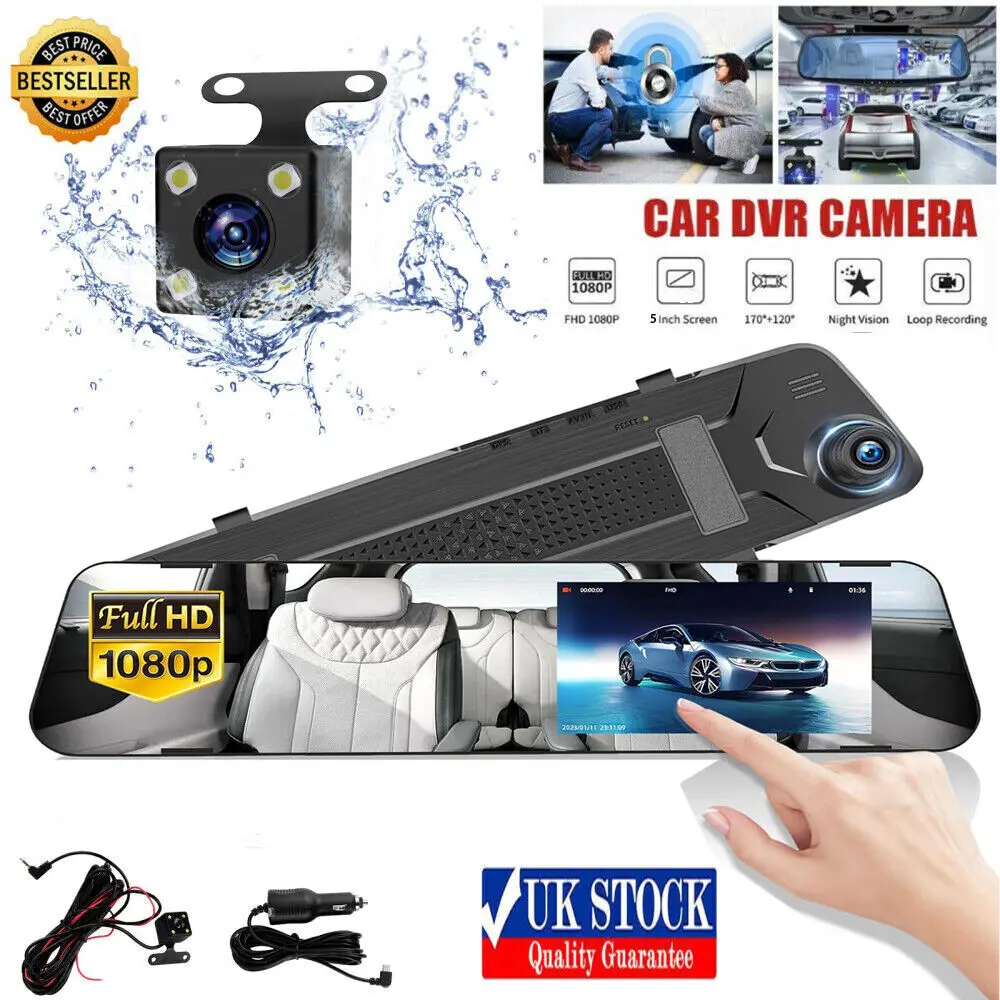 Mirror Dash Cam FHD Dual Lens Car DVR Camera Front and Rear Video Night Recorder