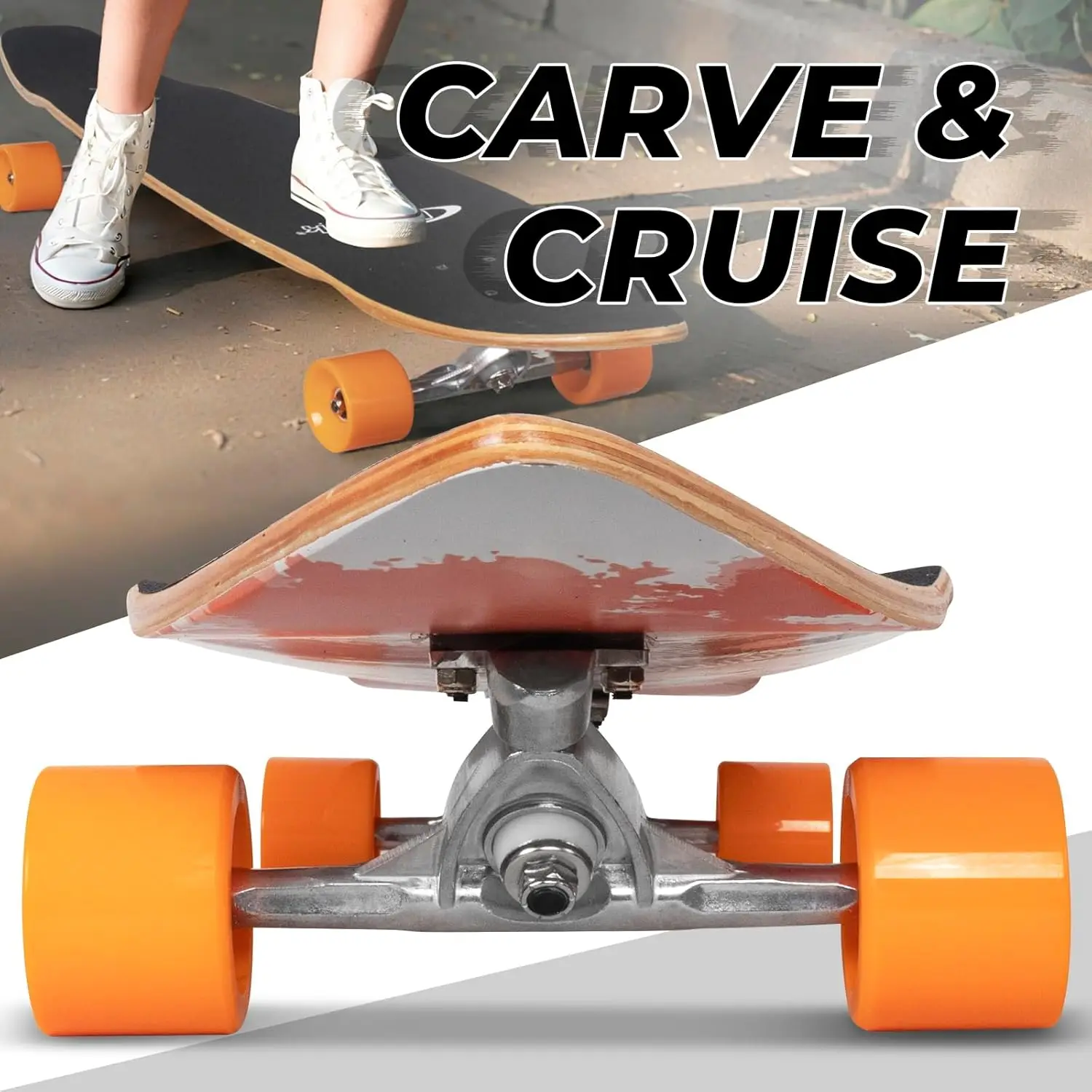 Longboard Skateboard Complete with T-Tool for Commuting, Carving & Downhill Riding, Suitable for All Ages