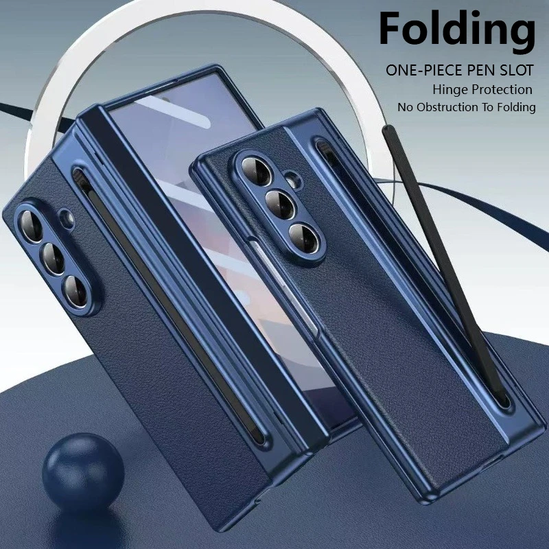 

Кожаный чехол для Samsung Galaxy Z Fold 7, 6, 5, 4, 3 S, с защитой от петли сенсорной ручки и встроенной защитной пленкой для экрана Z Fold7