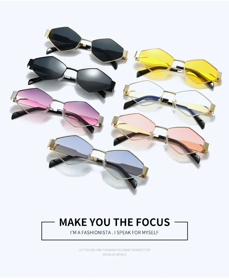 Polygonale Luxus Sonnenbrille Frauen Marke Mode Raute Sonnenbrille Frau 2024 Retro Vintage Metall Diamant Shades Brillen – Detail 1