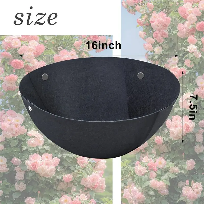 6PCS Hanging Flower Basket Liners Fabric Hanging Plant Liners Round Planter Liners Non-Woven Black Felt Liners 16Inch-B51B