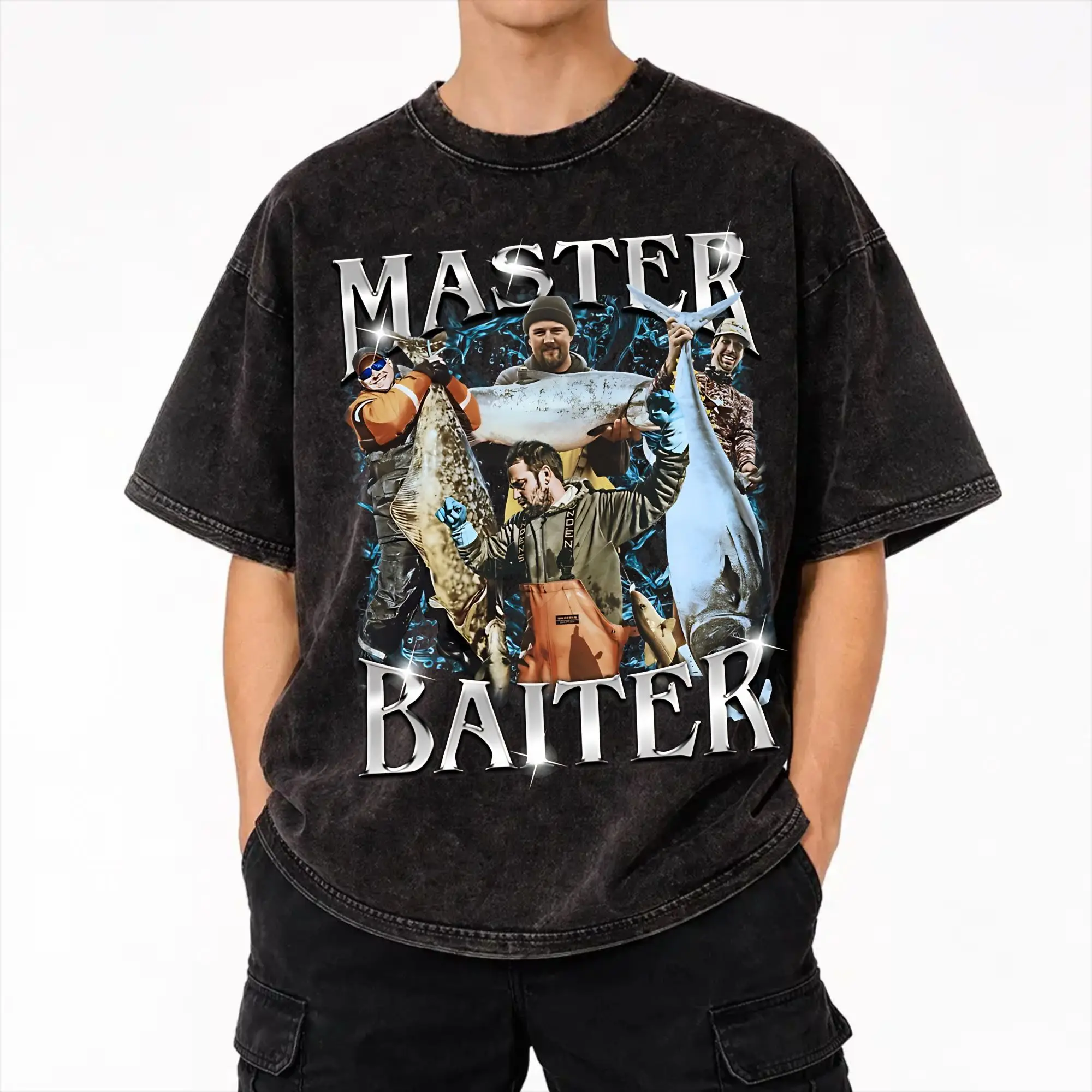 Harajuku Washed Shirts Master Baiter Funny Fishing  Merch Novelty T Shirt Oversize  Streetwear Cotton Summer Tees