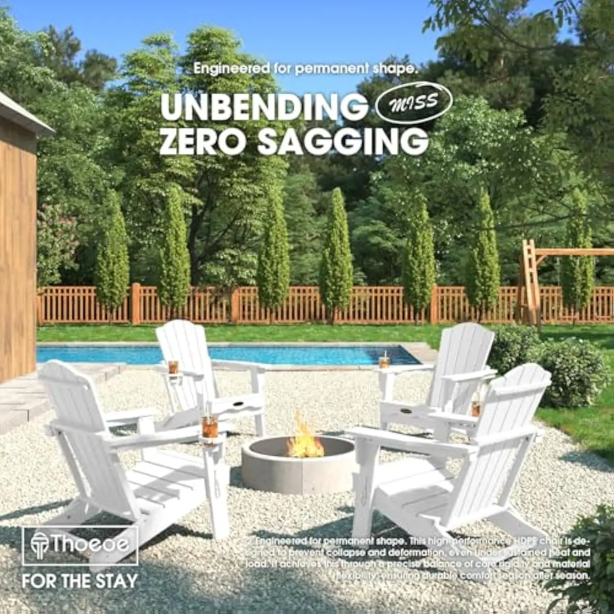Folding Adirondack Chairs 2-Piece Set HDPE All-Weather Patio Seating with Wood-Grain Finish Contoured Backrest Wide Seat Flip-Do