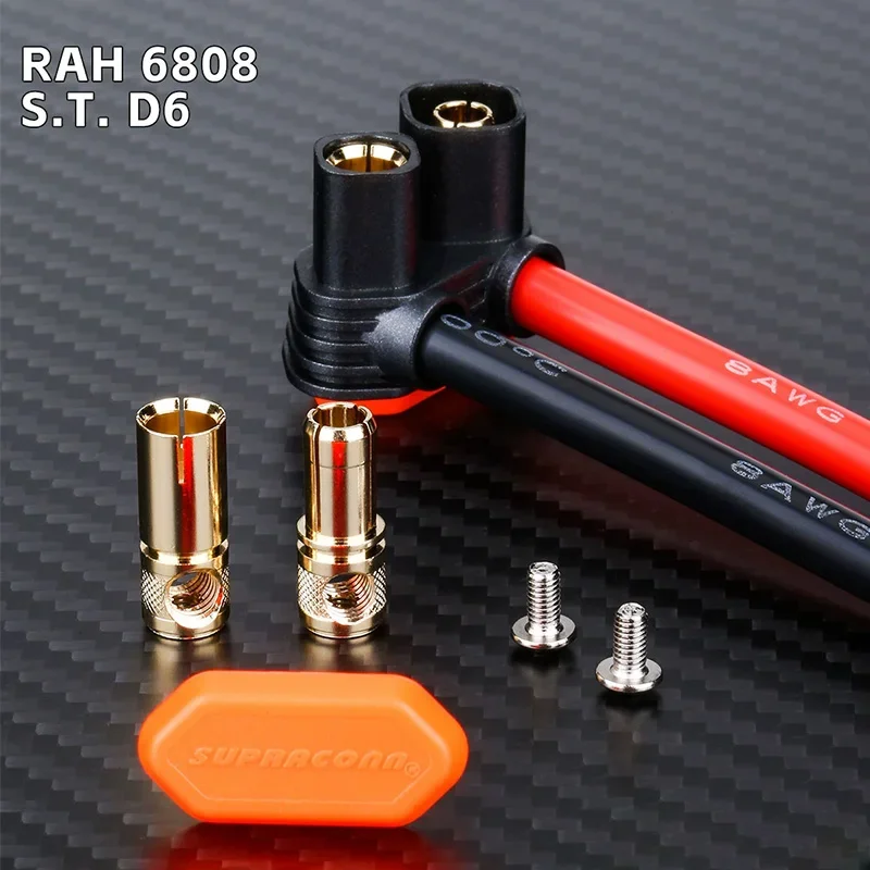 240A RAH S.T.D6 6808 Lithium Battery 90° Gold-plated Plug Model Aircraft UAV Connector No Soldering Required Banana Socket