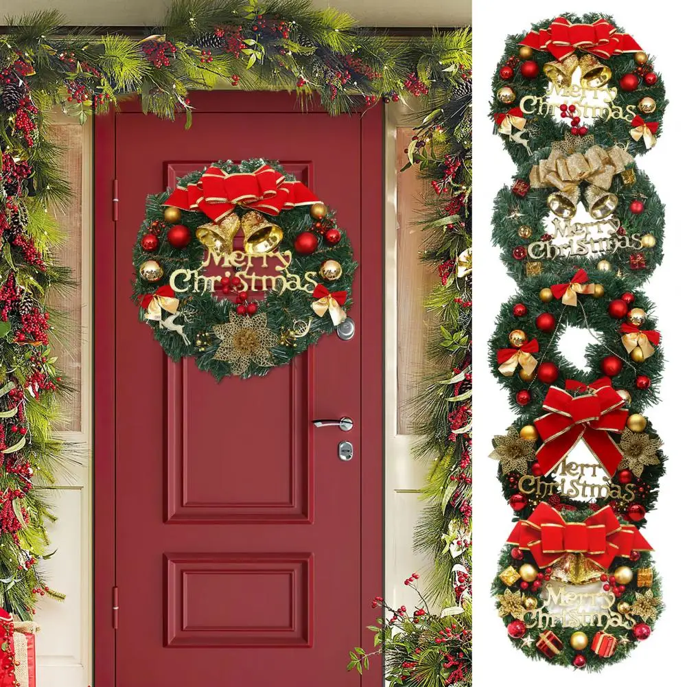 クリスマス リース ガーランド お祝い 12 インチ クリスマス リース 鈴 ボール リボン付き 屋内 屋外 ホリデー デコレーション フロント用