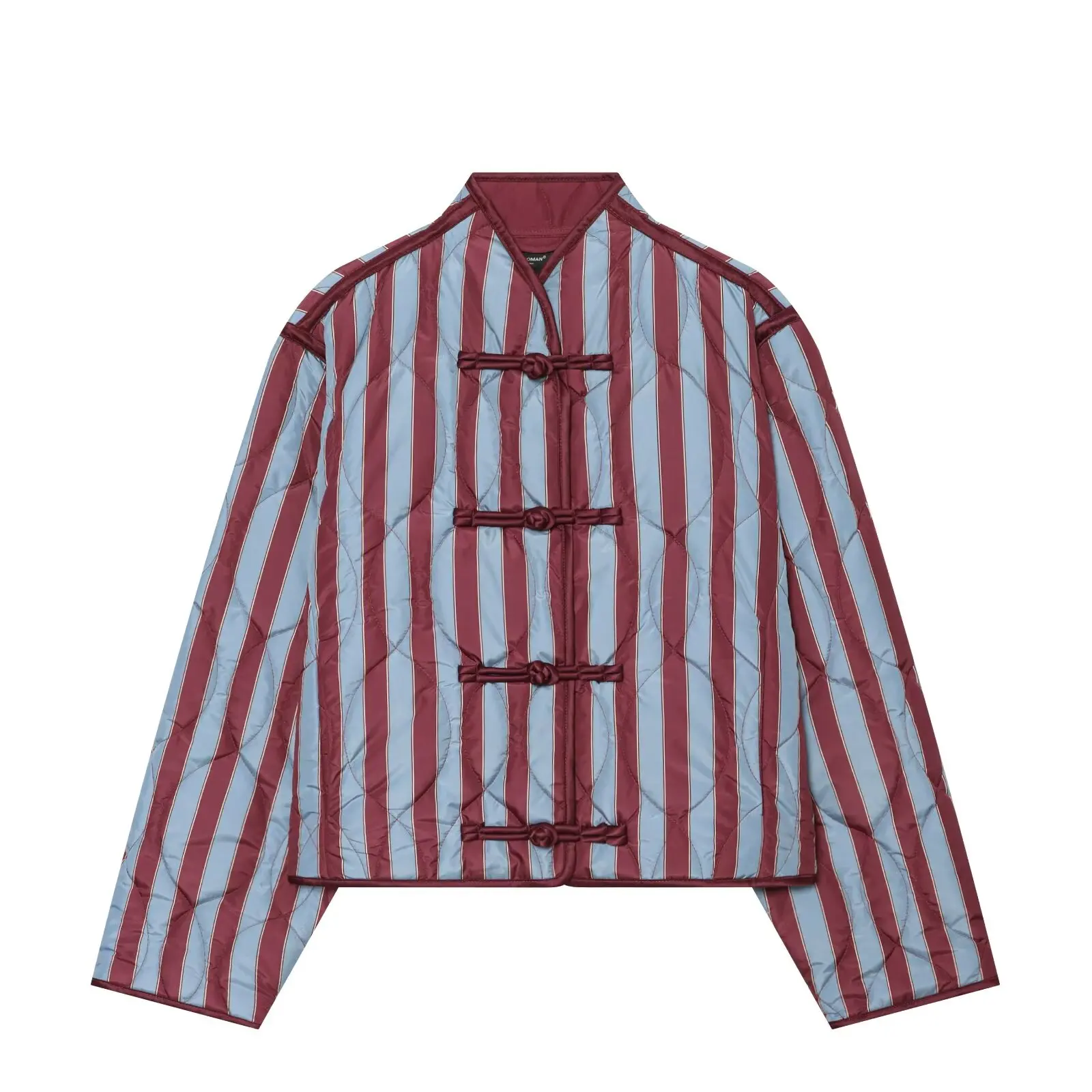 BSAY Herbst 2026 Damenmode Vielseitige Gestreifte Gesteppte Jacke mit Langen Ärmeln, Froschknöpfen und Stehkragen, Locker Geschnitten, Herbst-Oberbekleidung – Detail 2