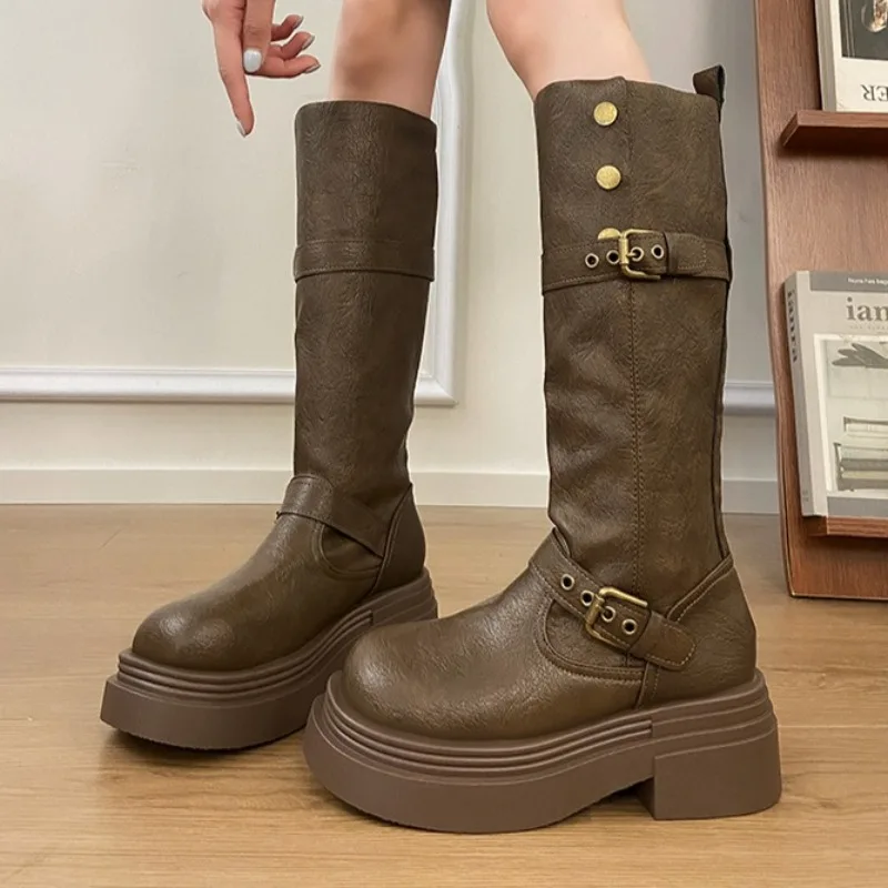 

Mid Heels Platform Women Long Boots Winter New Fashion Shoes 2025 Designer Winter Elegant Knee Boots Party Pumps Zapatos Mujer