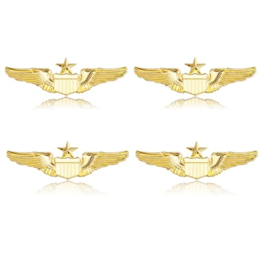 

4Pcs Wings Pins 2.3" Wide Air Force Senior Pilot Wings Badge Alloy Aviator Wing Pin Metal Pilot Wing Brooch for Hat Shirt Unifo